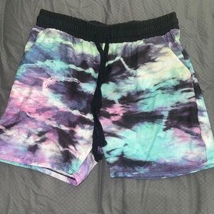 OS Blue purple teal tie-dyed stretchy shorts